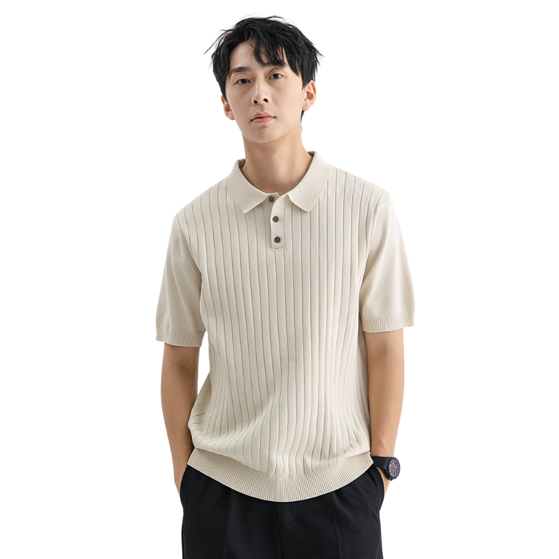 Çizgili Bej Polo T-shirt