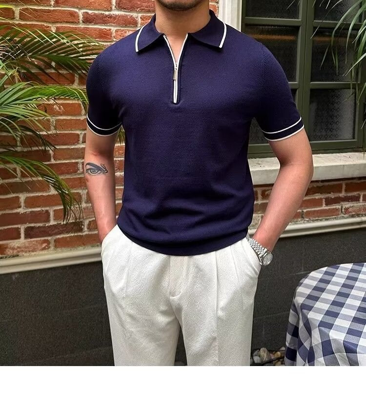 Kontrast Detay Fermuarlı Polo T-shirt