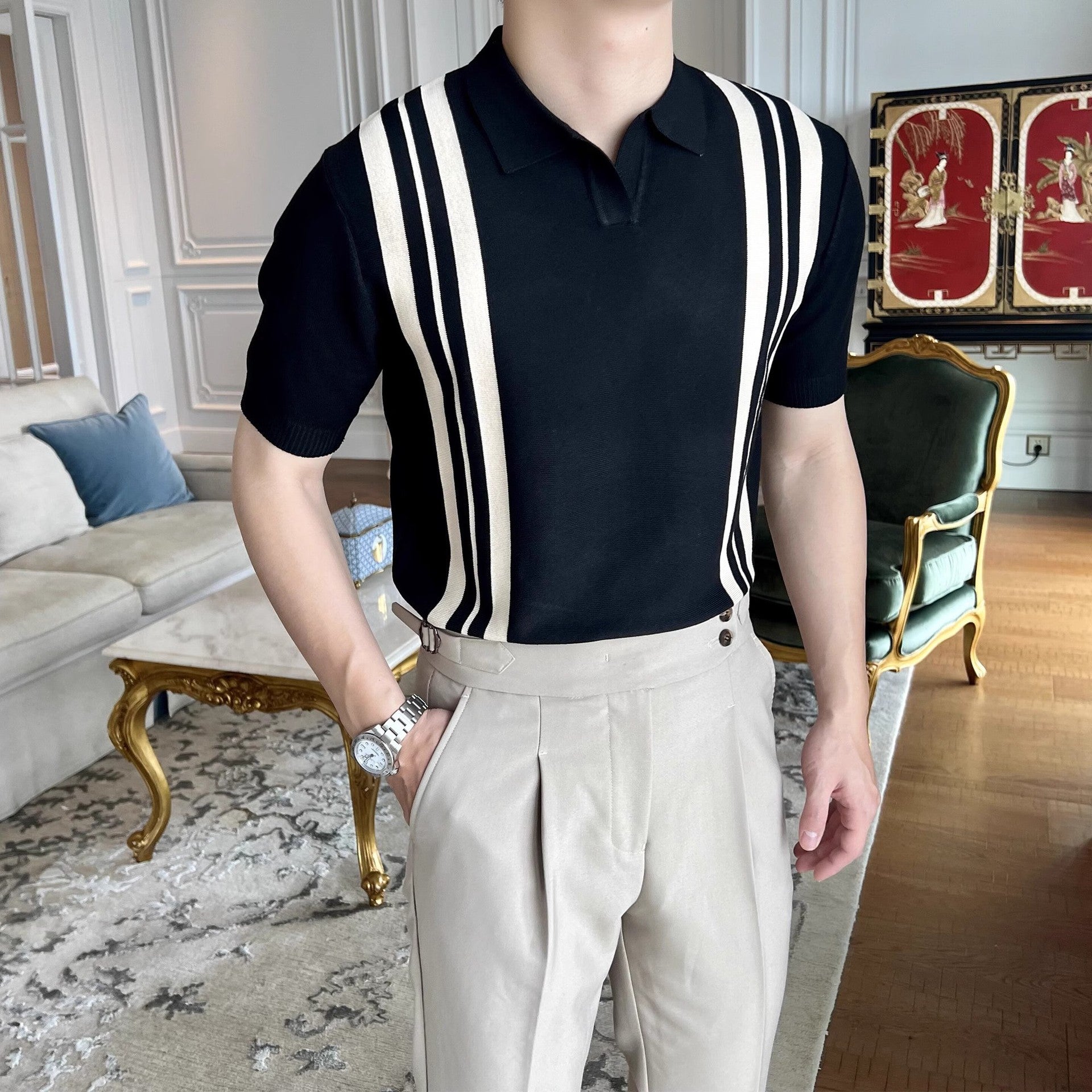 Şerit Desenli Klasik Polo T-shirt
