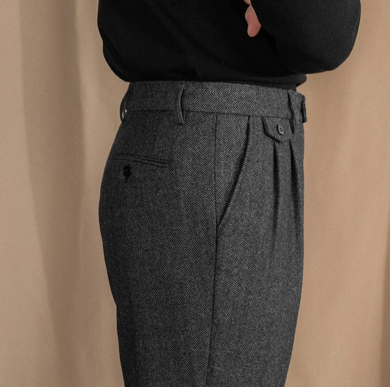 Balıksırtı Yün Karışımlı Kumaş Pantolon
