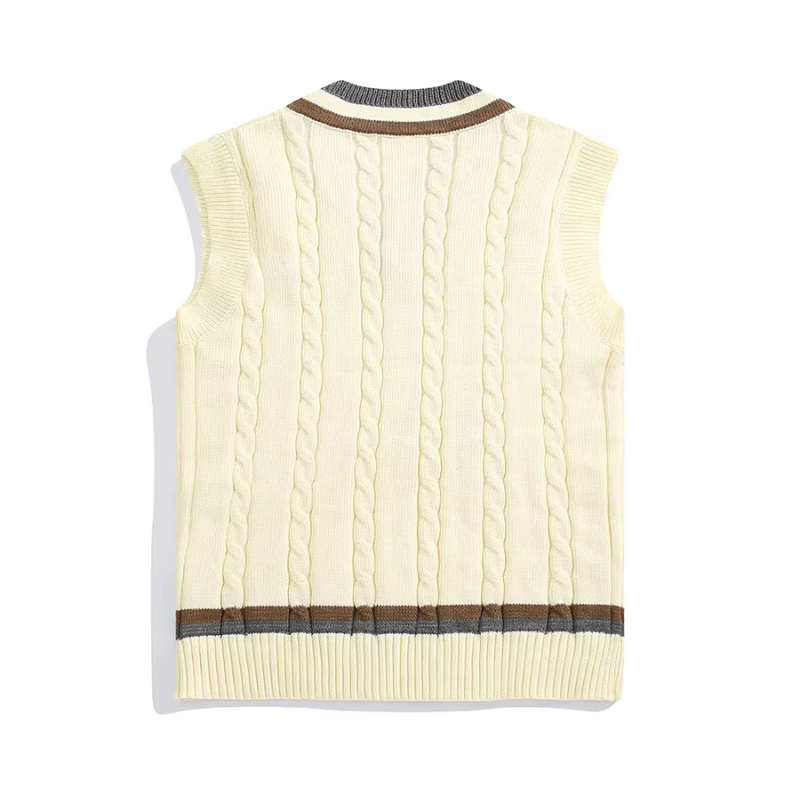 Örgülü Vintage V Yaka Pamuklu Süveter