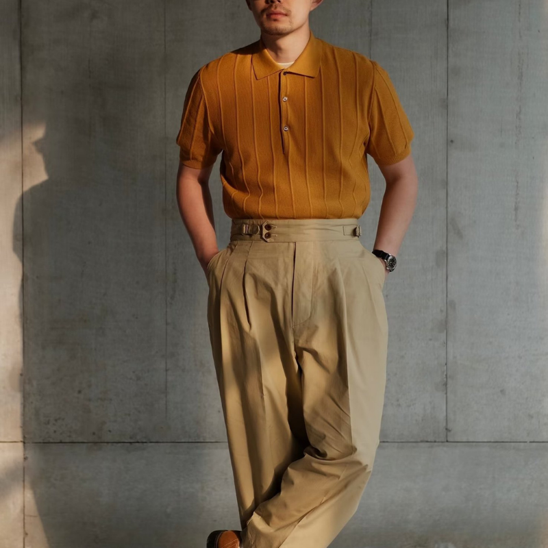 Üç Düğmeli Çizgili Londra Polo T-shirt