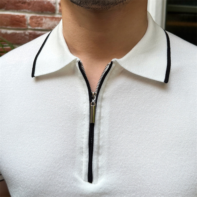Kontrast Detay Fermuarlı Polo T-shirt