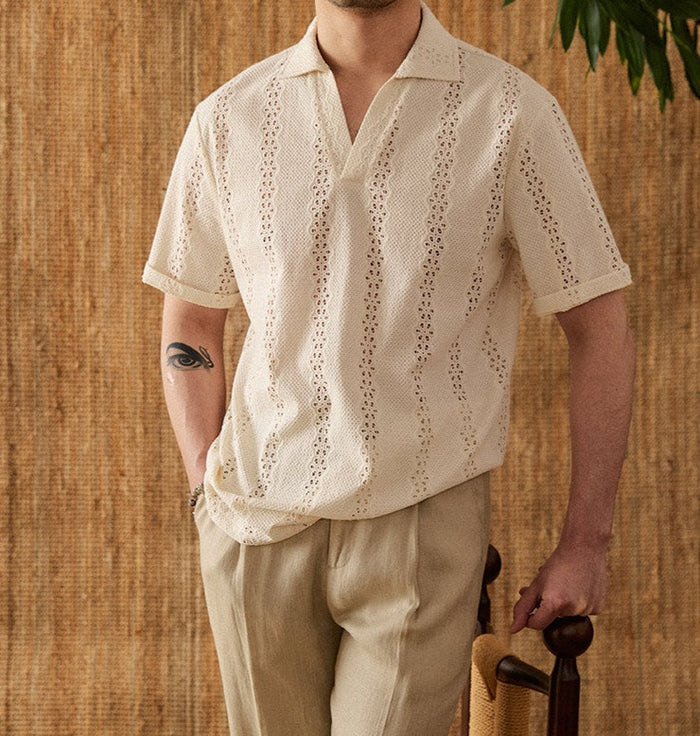 Örgü İşlemeli Pamuklu Polo T-shirt