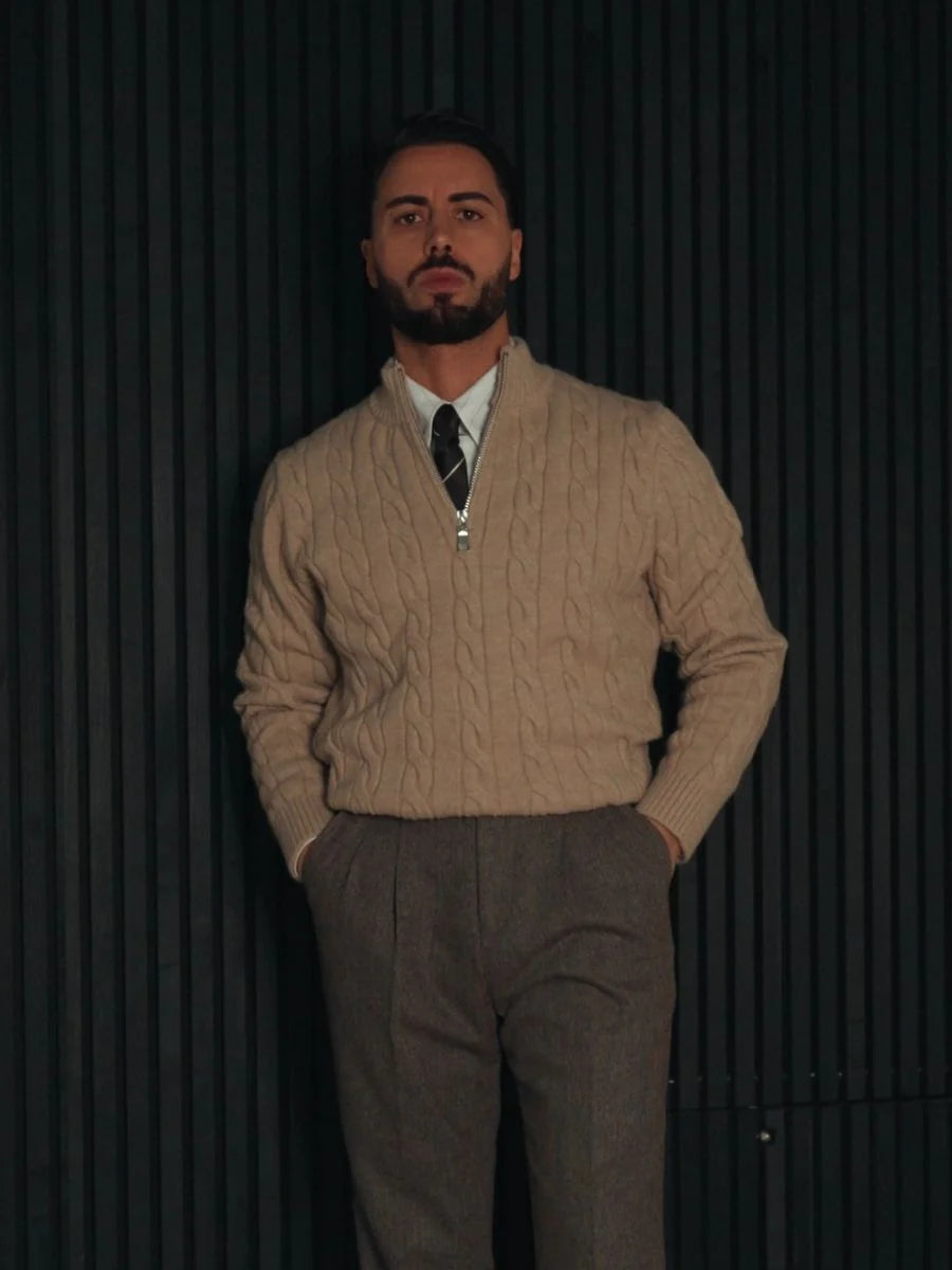 Franco Örgülü Yarım Fermuarlı Kazak