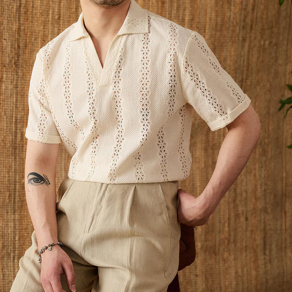 Örgü İşlemeli Pamuklu Polo T-shirt