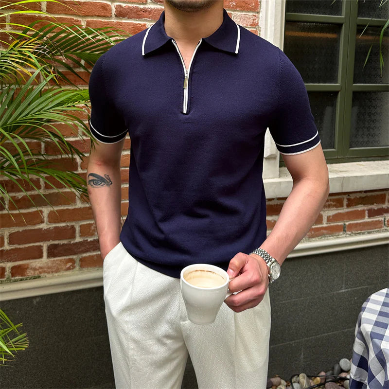 Kontrast Detay Fermuarlı Polo T-shirt