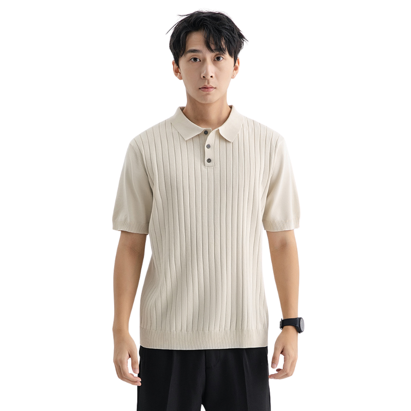 Çizgili Bej Polo T-shirt