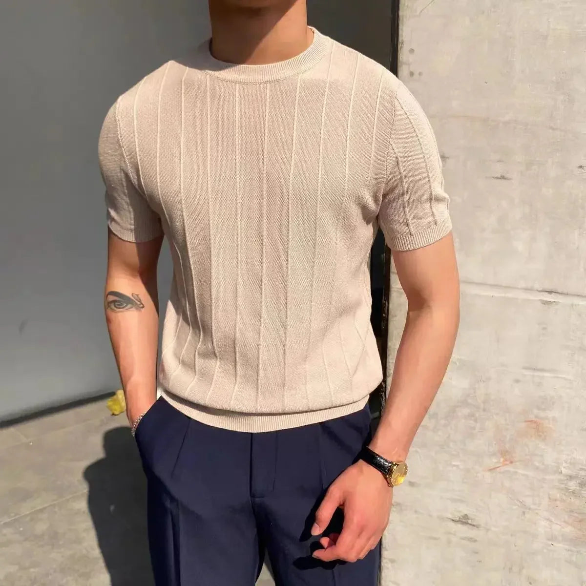Çizgili Düz Yaka T-shirt
