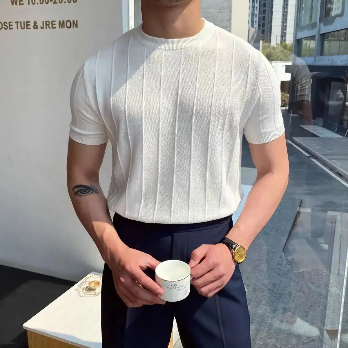 Çizgili Düz Yaka T-shirt