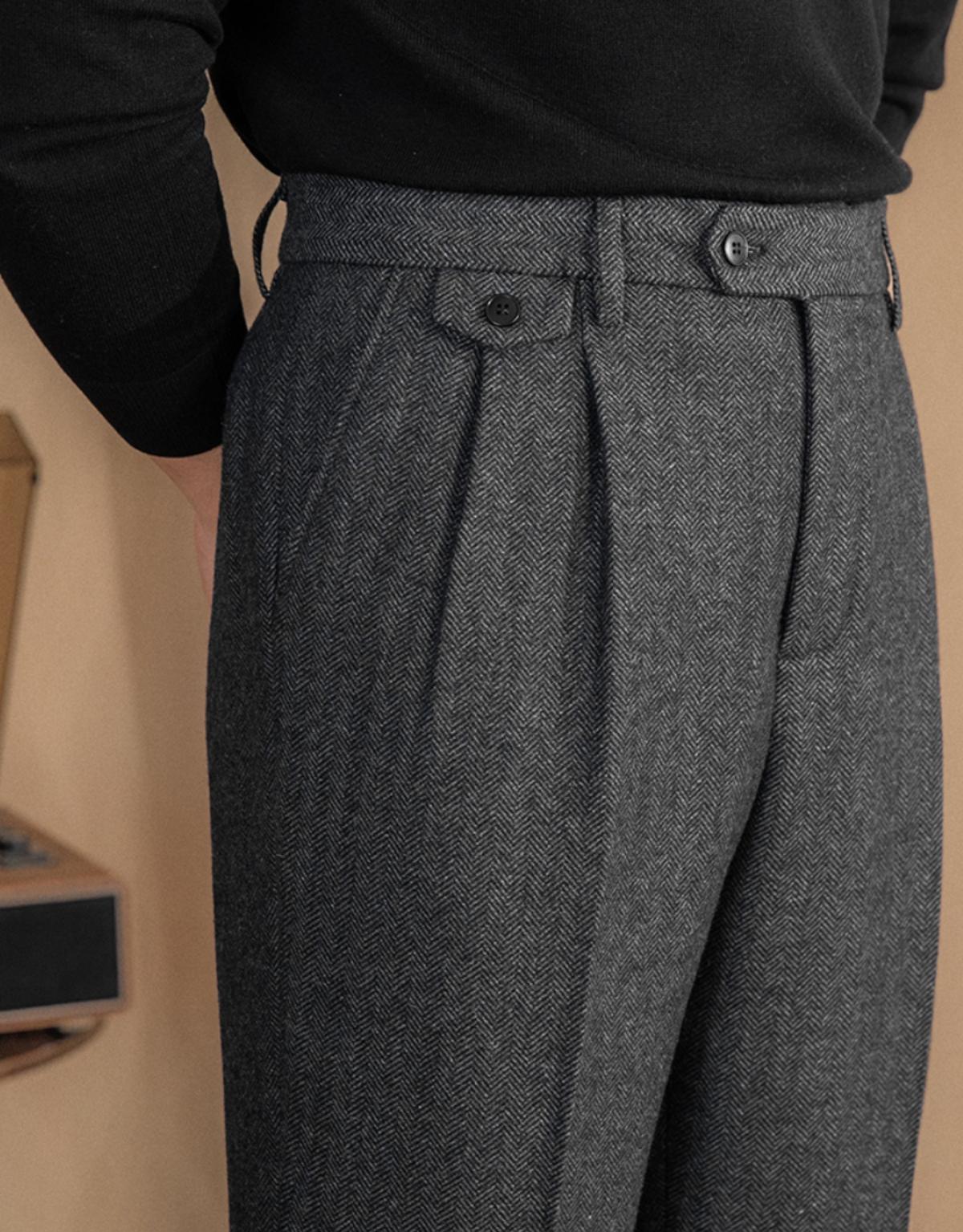 Balıksırtı Yün Karışımlı Kumaş Pantolon