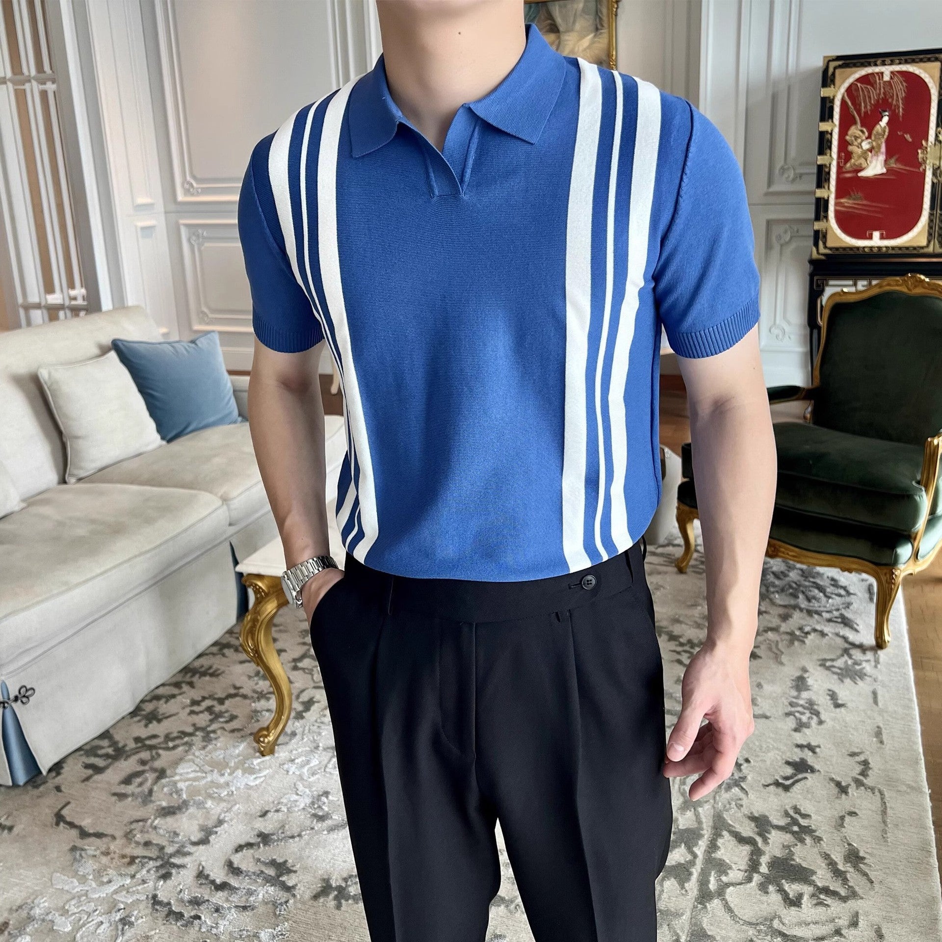 Şerit Desenli Klasik Polo T-shirt