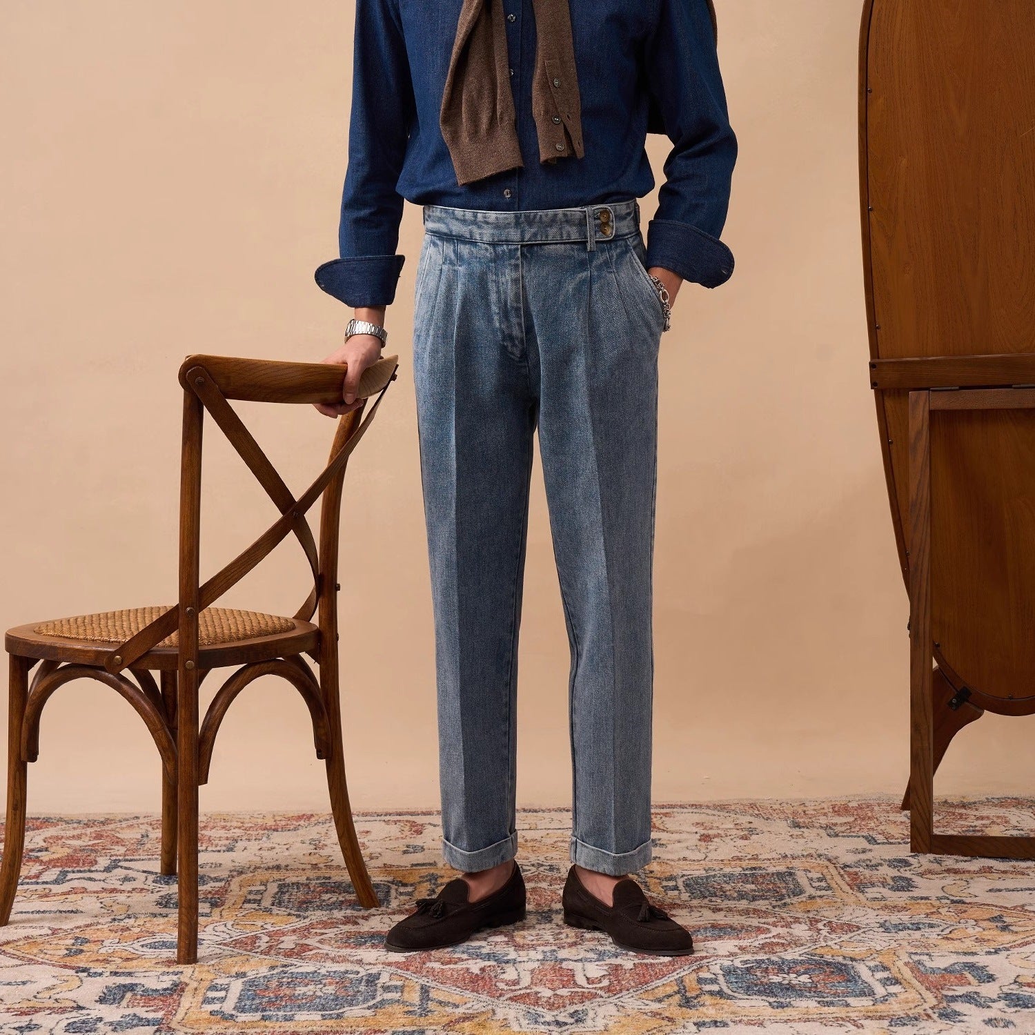 Yüksek Bel Vintage Denim Pantolon