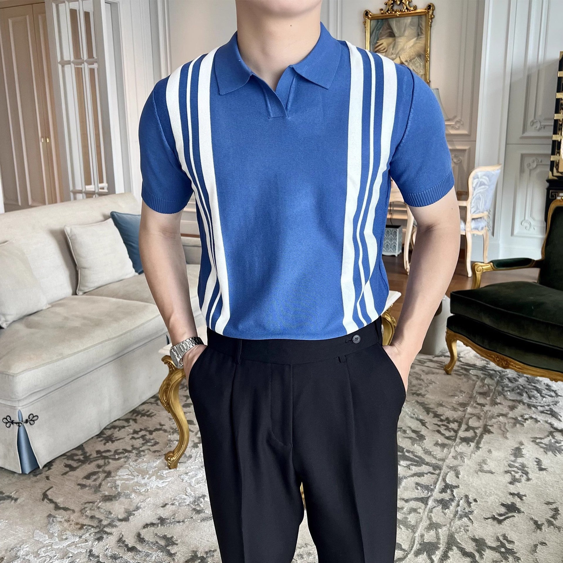 Şerit Desenli Klasik Polo T-shirt