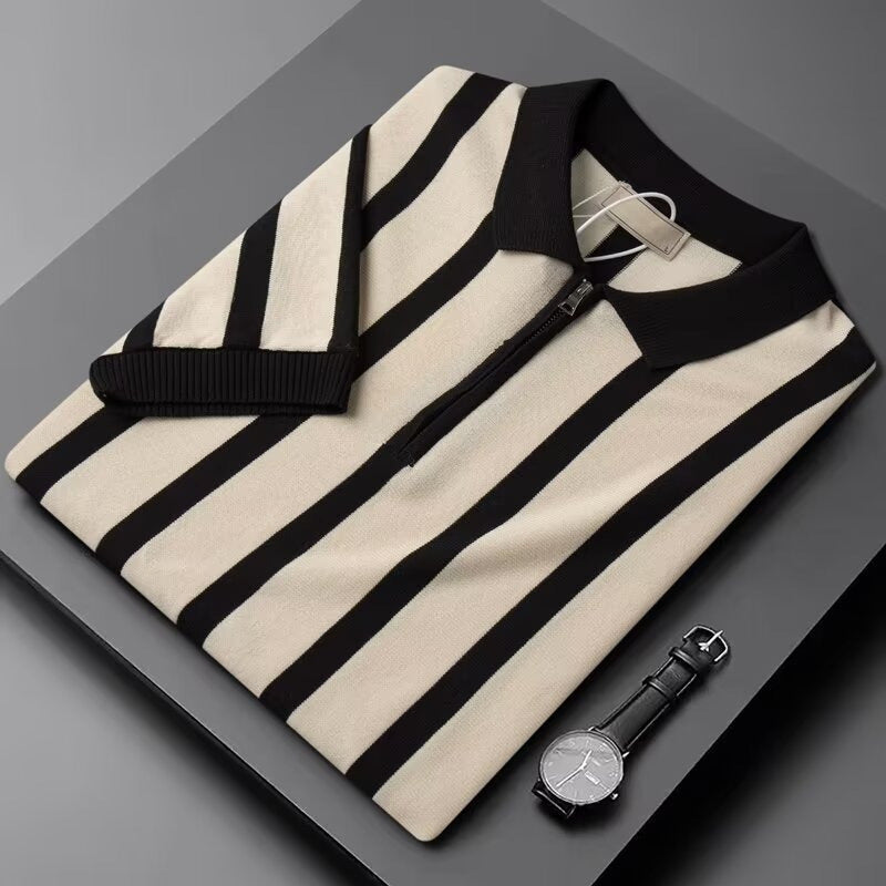 Yarım Fermuarlı Çizgili Klasik Polo T-shirt