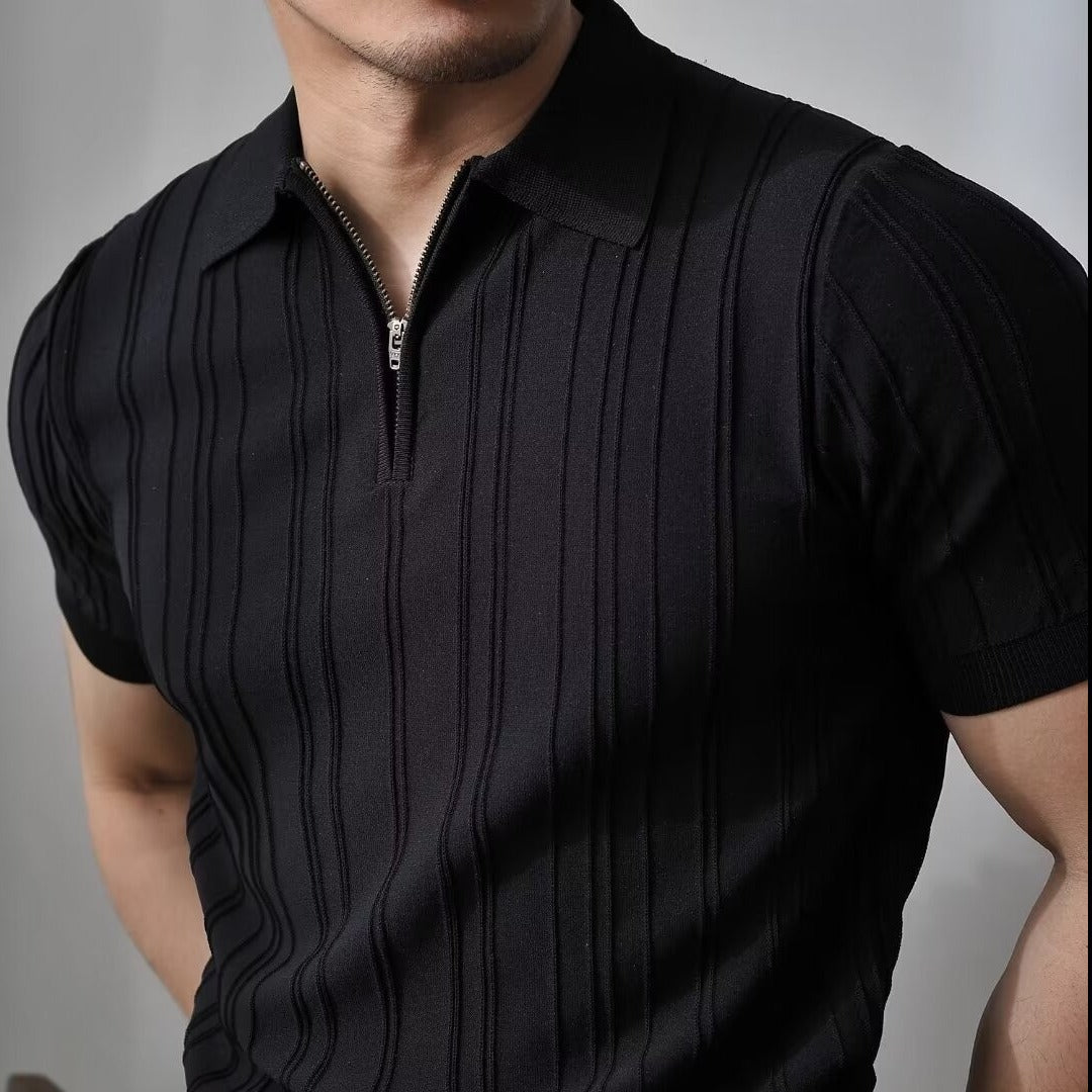 Yarım Fermuar Çizgili Polo T-shirt
