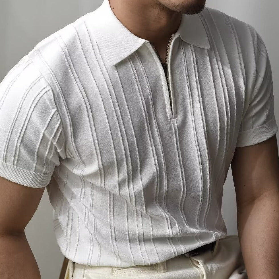 Yarım Fermuar Çizgili Polo T-shirt