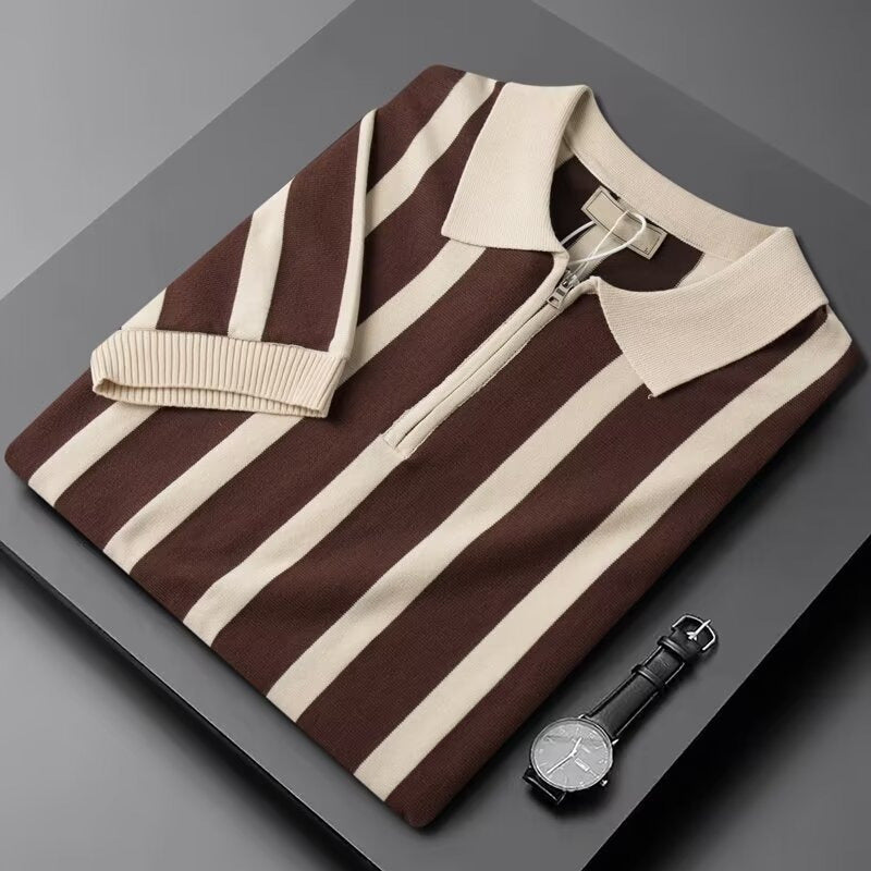 Yarım Fermuarlı Çizgili Klasik Polo T-shirt