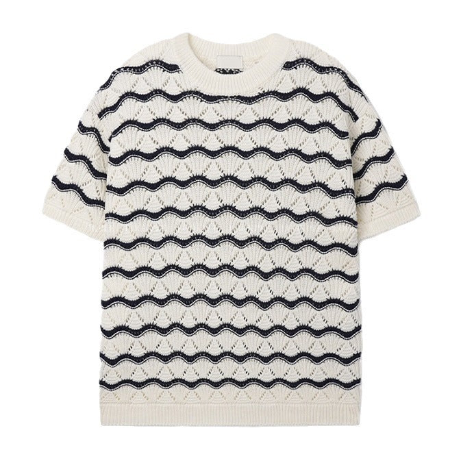 Triko Dalgalı Beyaz T-shirt