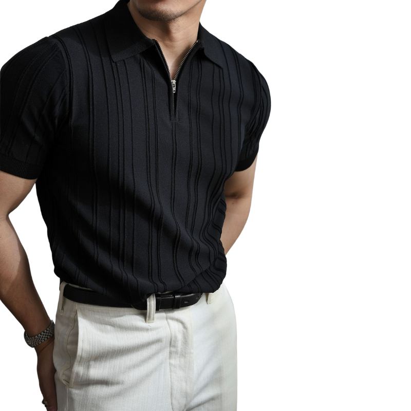 Yarım Fermuar Çizgili Polo T-shirt