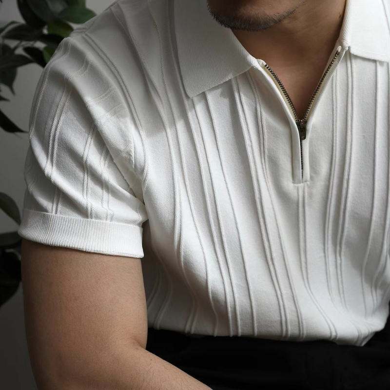 Yarım Fermuar Çizgili Polo T-shirt