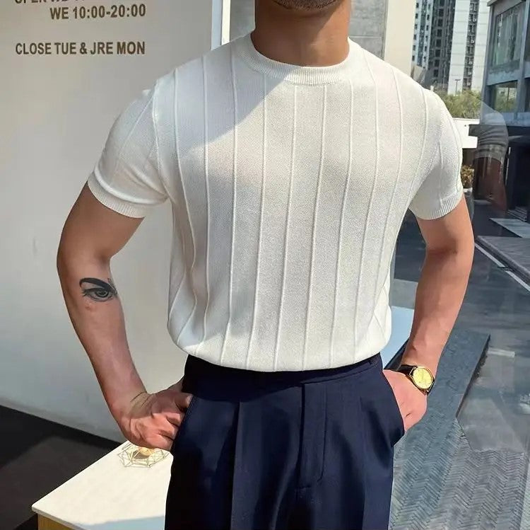 Çizgili Düz Yaka T-shirt