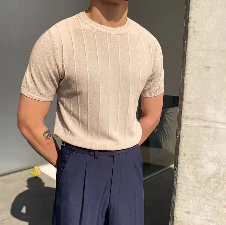 Çizgili Düz Yaka T-shirt