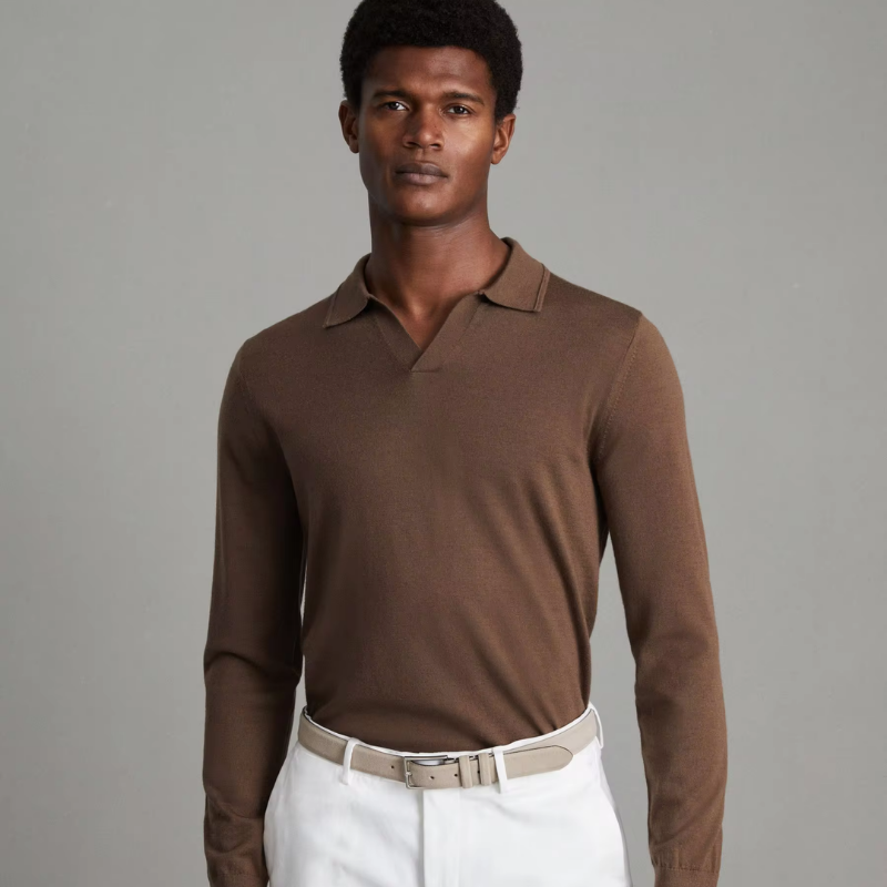 Merino Yünlü Kahve Polo T-shirt