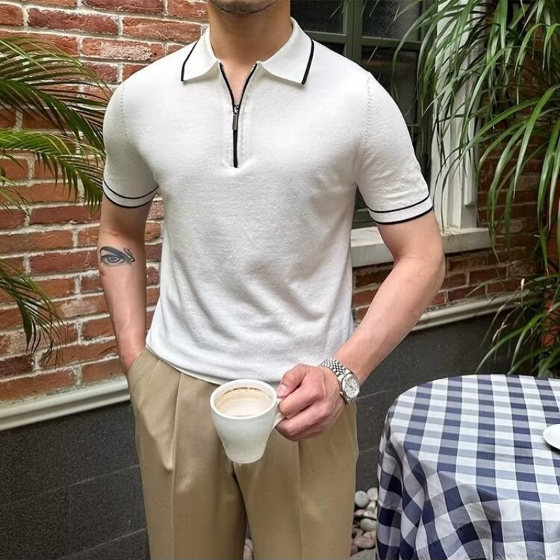 Kontrast Detay Fermuarlı Polo T-shirt