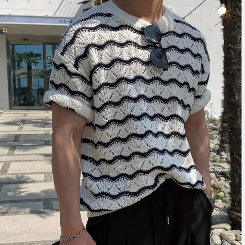 Triko Dalgalı Beyaz T-shirt