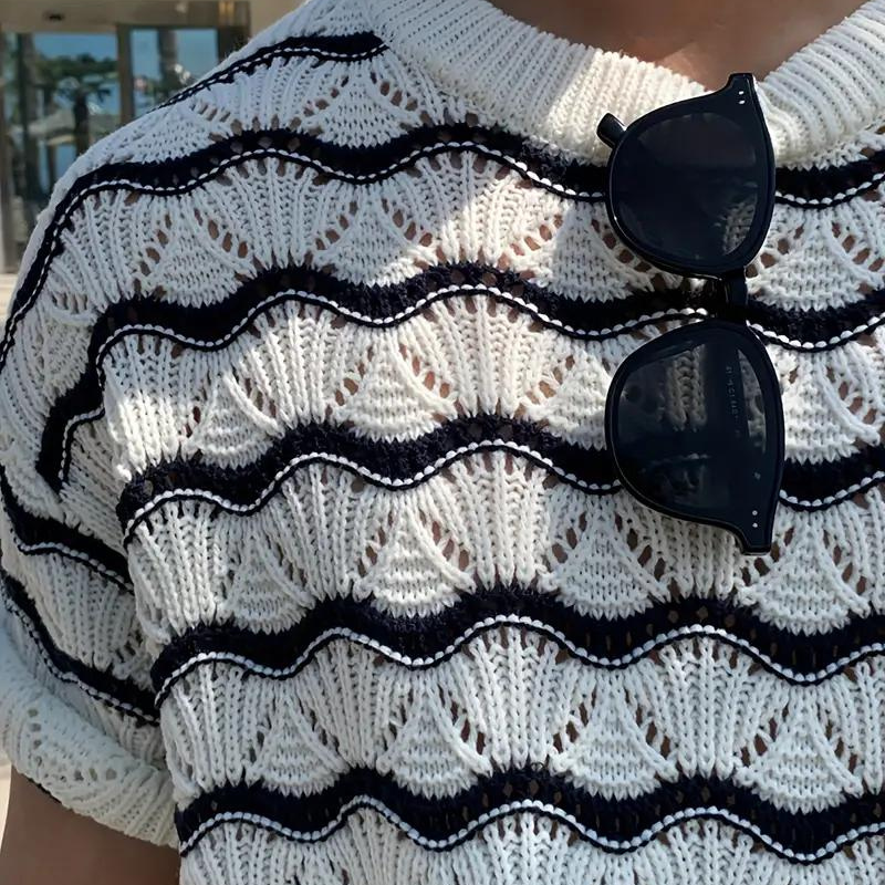 Triko Dalgalı Beyaz T-shirt