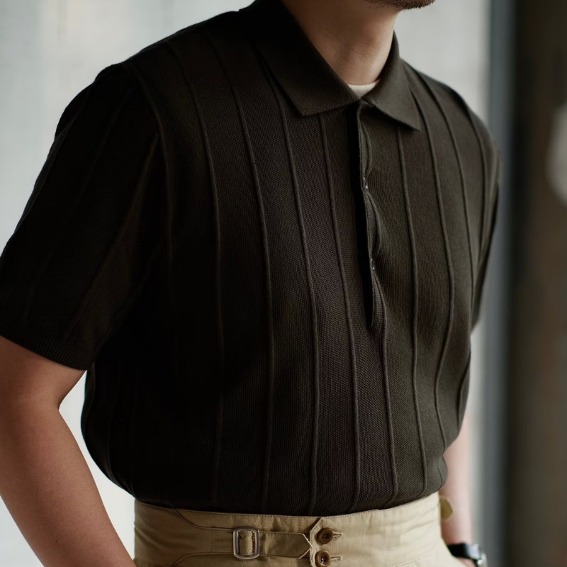 Üç Düğmeli Çizgili Londra Polo T-shirt