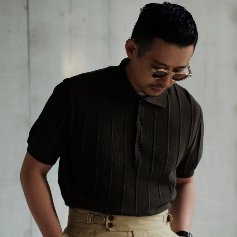Üç Düğmeli Çizgili Londra Polo T-shirt