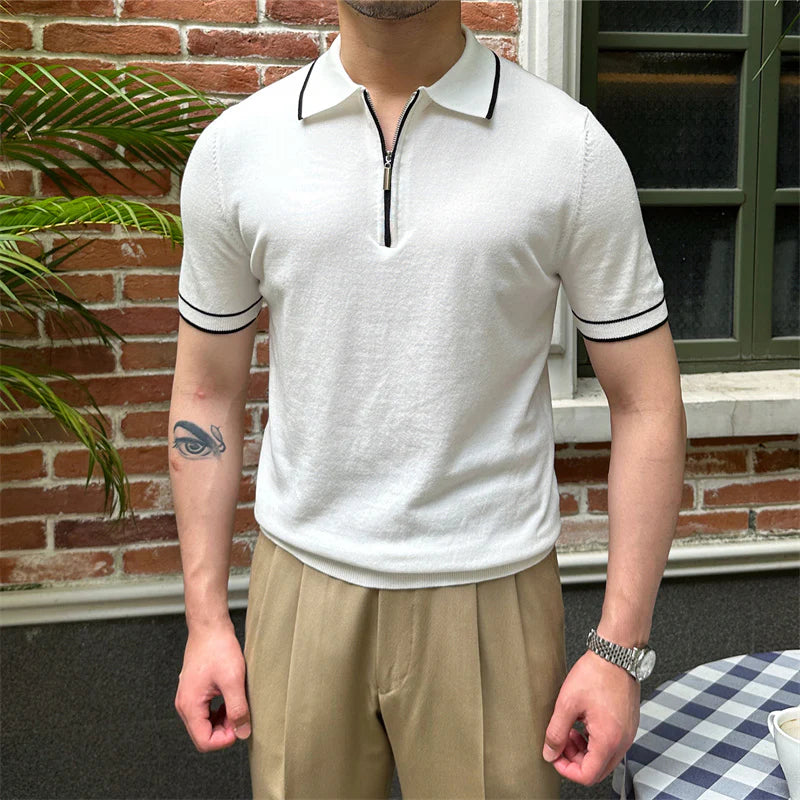 Kontrast Detay Fermuarlı Polo T-shirt