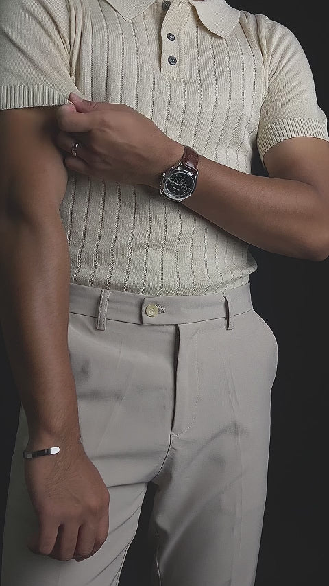 Çizgili Bej Polo T-shirt